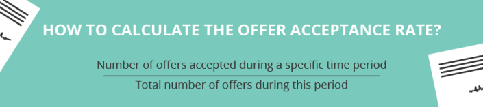 How to calculate the offer acceptance rate? Number of offers accepted during a specific time period % Total number of offers during this period