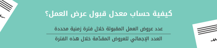 كيفية حساب معدل قبول عرض العمل؟
عدد عروض العمل المقبولة خلال فترة زمنية محددة
%
العدد الإجمالي للعروض المقدّمة خلال هذه الفترة