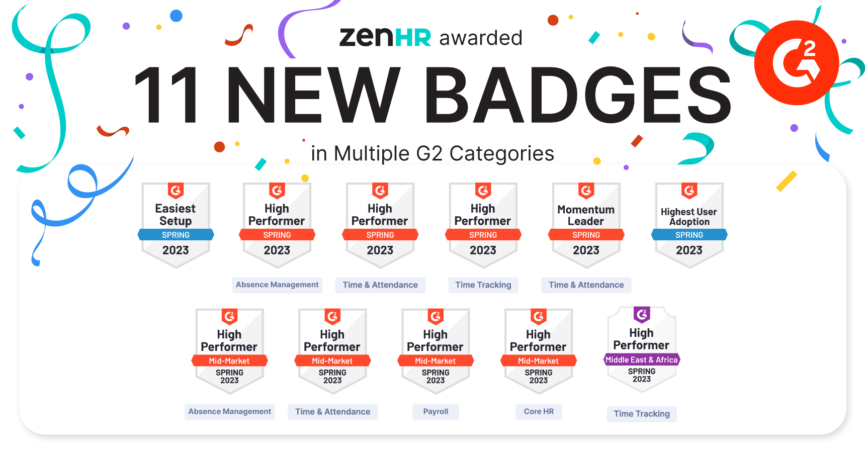 ZenHR Awarded 11 New Badges in Multiple G2 Categories